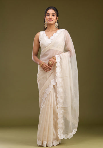 Cream Kota Doriya Saree With Matching Blouse Piece