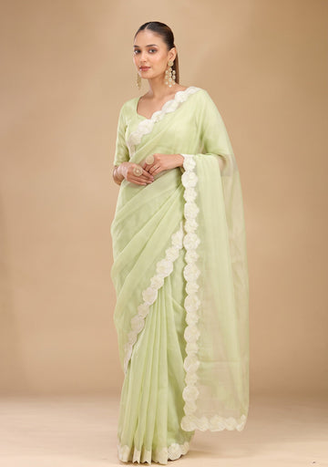 Lemon Yellow Kota Doriya Saree With Matching Blouse Piece