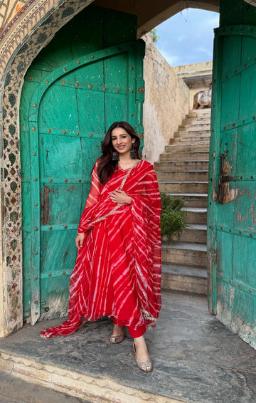 Sindoor Leheriya Pure Georgette printed Anarkali suit Set