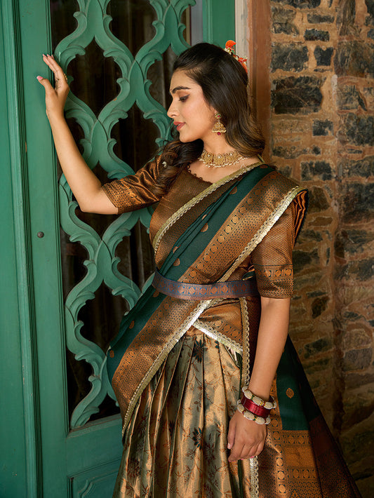 Green Color Zari Weaving Work Jacquard Silk Lehenga Choli