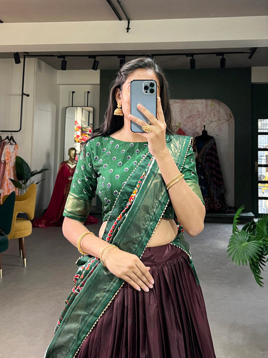 Brown Color Patola Print And Foil Work Dola Silk Lehenga Choli