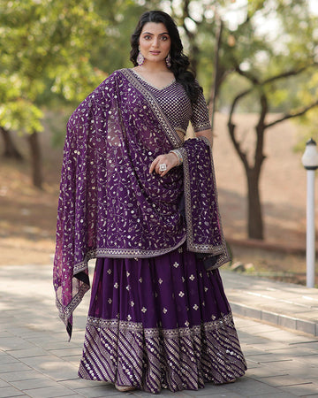 Wedding Wear Blooming Dark Purple Lehenga Choli