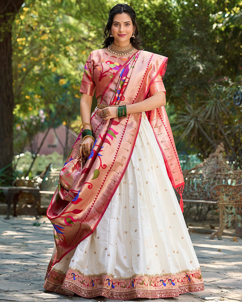 White Color Jacquard Silk Lehenga Choli
