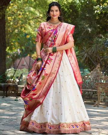 White Color Jacquard Silk Lehenga Choli