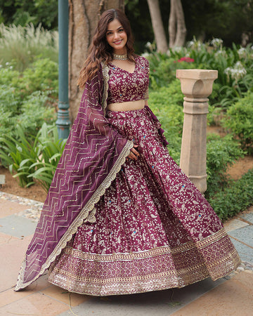Wine Color Pure Viscose Jacquard Lehenga Choli