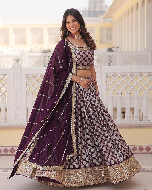 Pure Viscose Jacquard Wine Lehenga Choli