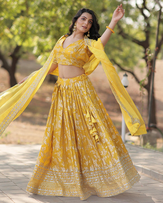 Pure Viscose Yellow Jacquard Lehenga Choli